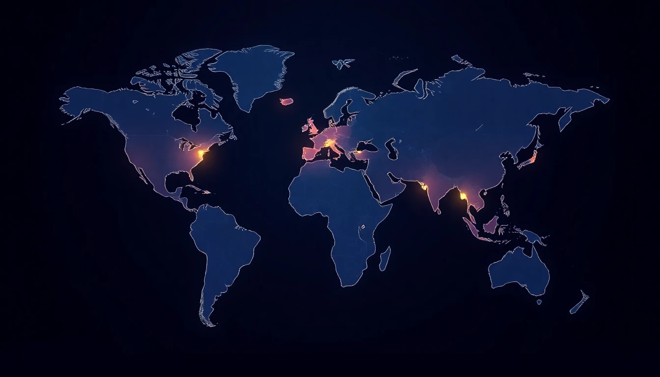 Weltkarte mit leuchtenden Zeitzonen für verschiedene Devisenhandel-Sessions